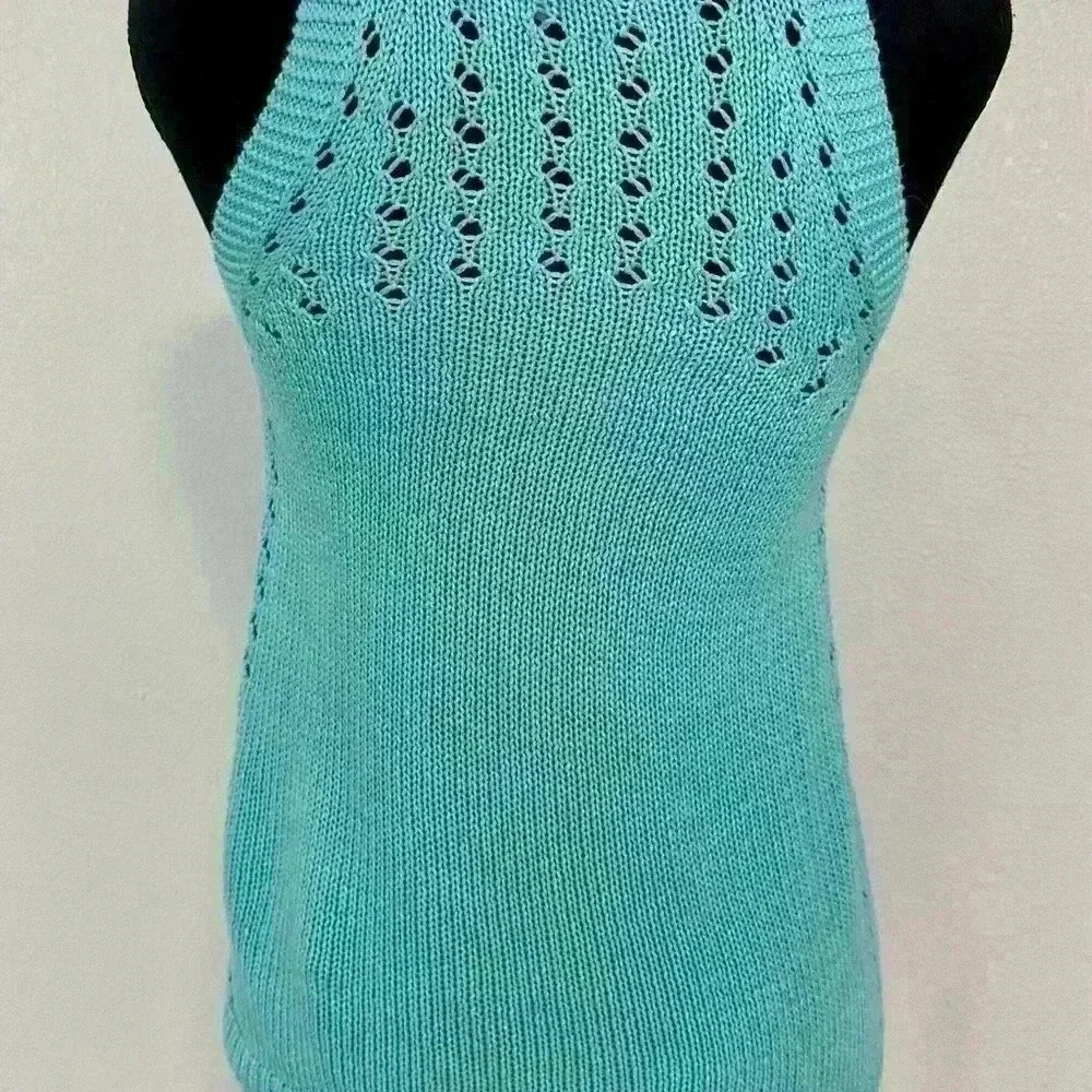 Lilly Pulitzer Teal Crochet Knit Tank Top XS Sleeveless Summer Beach Preppy